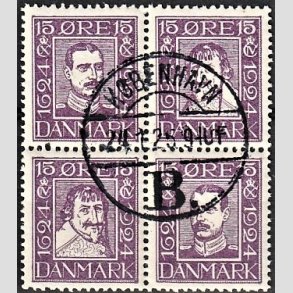 FRIMRKER DANMARK | 1924 - AFA 136-139 - Postjubilum 15 re violet i Fire-blok - Lux Stemplet 