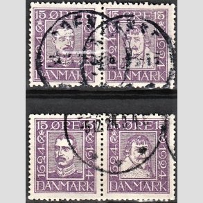FRIMRKER DANMARK | 1924 - AFA 136-139 - Postjubilum 15 re violet i parstykker - Stemplet
