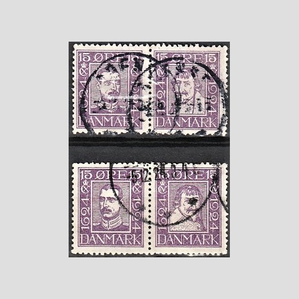FRIMRKER DANMARK | 1924 - AFA 136-139 - Postjubilum 15 re violet i parstykker - Stemplet
