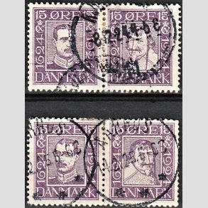 FRIMRKER DANMARK | 1924 - AFA 136-139 - Postjubilum 15 re violet i parstykker - Stemplet