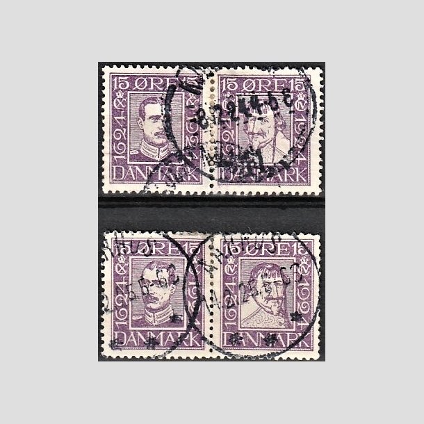 FRIMRKER DANMARK | 1924 - AFA 136-139 - Postjubilum 15 re violet i parstykker - Stemplet