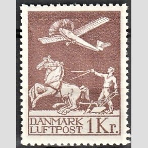 FRIMRKER DANMARK | 1929 - AFA 182 - Gl. Luftpost 1 Kr. brun - Ubrugt