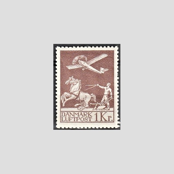 FRIMRKER DANMARK | 1929 - AFA 182 - Gl. Luftpost 1 Kr. brun - Ubrugt