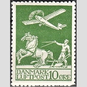 FRIM�RKER DANMARK | 1925 - AFA 144 - Gl. Luftpost 10 �re gr�n - Postfrisk