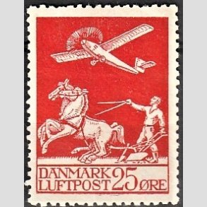 FRIM�RKER DANMARK | 1925 - AFA 146 - Gl. Luftpost 25 �re r�d - Ubrugt