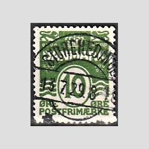 FRIM�RKER DANMARK | 1921-22 - AFA 124 - B�lgelinie 10 �re gr�n - Lux Stemplet Storehedinge