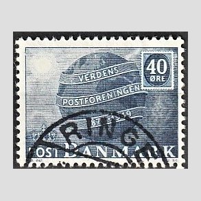 FRIM�RKER DANMARK | 1949 - AFA 316 - Verdenspostforeningen 75 �r - 40 �re bl� - Lux Stemplet Ringe