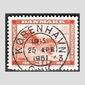 FRIM�RKER DANMARK | 1961 - AFA 392 - Naturfredningsforening 50 �r. - 30 �re brunr�d - Pragt Stemplet