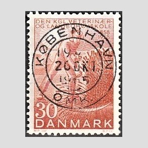 FRIM�RKER DANMARK | 1958 - AFA 372 - Landboh�jskolen 100 �r - 30 �re r�d - Pragt Stemplet K�benhavn