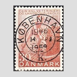 FRIM�RKER DANMARK | 1958 - AFA 372 - Landboh�jskolen 100 �r - 30 �re r�d - Pragt Stemplet