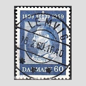 FRIM�RKER DANMARK | 1959 - AFA 376 - Frederik IX 60 �r - 60 �re bl� - Pragt Stemplet Lemvig