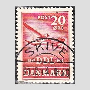 FRIM�RKER DANMARK | 1943 - AFA 282 - Danske Luftfartselskab 25 �r - 20 �re r�d - Pragt Stemplet Skive