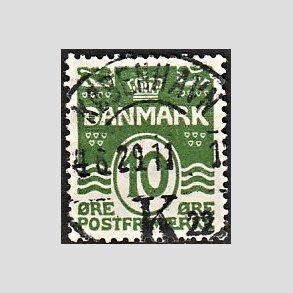 FRIM�RKER DANMARK | 1921-22 - AFA 124 - B�lgelinie 10 �re gr�n - Lux Stemplet
