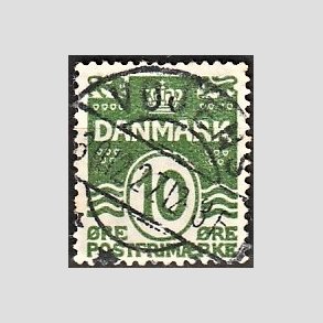 FRIM�RKER DANMARK | 1921-22 - AFA 124 - B�lgelinie 10 �re gr�n - Lux Stemplet