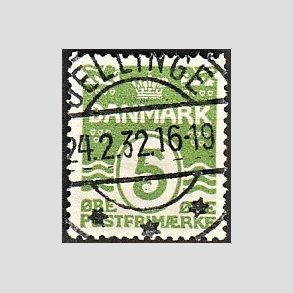 FRIM�RKER DANMARK | 1930 - AFA 183 - B�lgelinie 5 �re lysgr�n - Lux Stemplet 