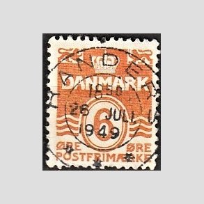 FRIM�RKER DANMARK | 1940 - AFA 254 - B�lgelinie 6 �re orangegul - Lux Stemplet Randers
