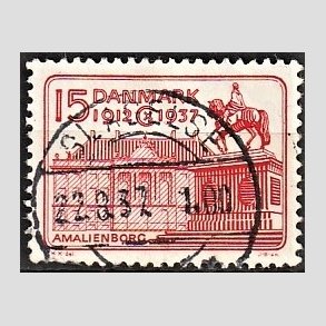 FRIM�RKER DANMARK | 1937 - AFA 241 - Chr. X 25 �re jubil�um 15 �re r�d - Lux Stemplet Slagelse