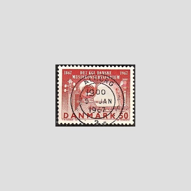 FRIMRKER DANMARK | 1967 - AFA 452 - Dansk Musikkonservatorium 100 r - 50 re karmin - Pragt Stemplet