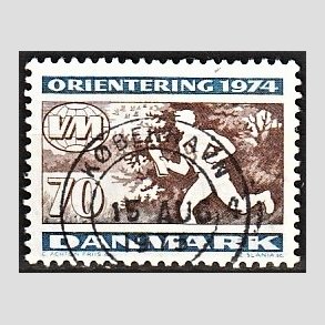 FRIM�RKER DANMARK | 1974 - AFA 575 - Orienteringsl�b WM - 70 �re flerfarvet - Pragt Stemplet