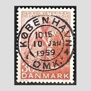 FRIM�RKER DANMARK | 1958 - AFA 372 - Landboh�jskolen 100 �r - 30 �re r�d - Pragt Stemplet K�benhavn