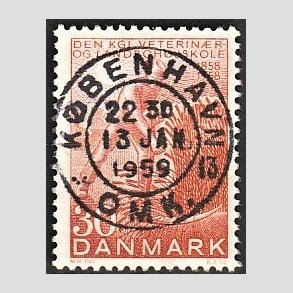 FRIM�RKER DANMARK | 1958 - AFA 372 - Landboh�jskolen 100 �r - 30 �re r�d - Pragt Stemplet K�benhavn