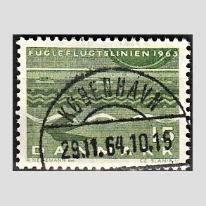 FRIM�RKER DANMARK | 1963 - AFA 416 - Fugleflugtslinien til Tyskland - 15 �re gr�n - Lux Stemplet