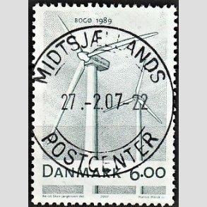 FRIM�RKER DANMARK | 2007 - AFA 1494 - Danske vindm�ller - 6,00 Kr. gr�n - Pragt Stemplet