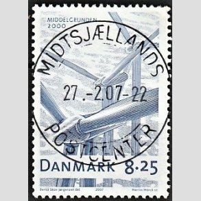FRIM�RKER DANMARK | 2007 - AFA 1495 - Danske vindm�ller - 8,25 Kr. bl� - Pragt Stemplet