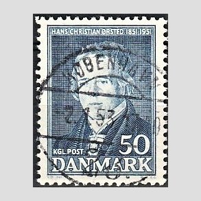 FRIM�RKER DANMARK | 1951 - AFA 330 - Hans Christian �rsted - 50 �re bl� - Lux Stemplet
