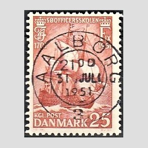 FRIM�RKER DANMARK | 1951 - AFA 328 - S�officerskolen 250 �r - 25 �re brunr�d - Pragt Stemplet