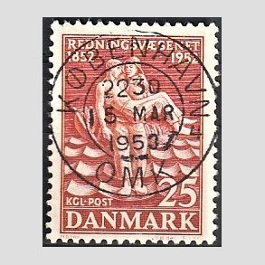 FRIM�RKER DANMARK | 1952 - AFA 334 - Redningsv�snet 100 �r - 25 �re brunr�d - Pragt Stemplet