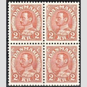 FRIMRKER DANMARK | 1934 - AFA 212 - Chr. X 2 Kr. brunrd i 4-blok - Postfrisk