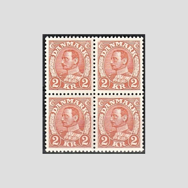FRIMRKER DANMARK | 1934 - AFA 212 - Chr. X 2 Kr. brunrd i 4-blok - Postfrisk
