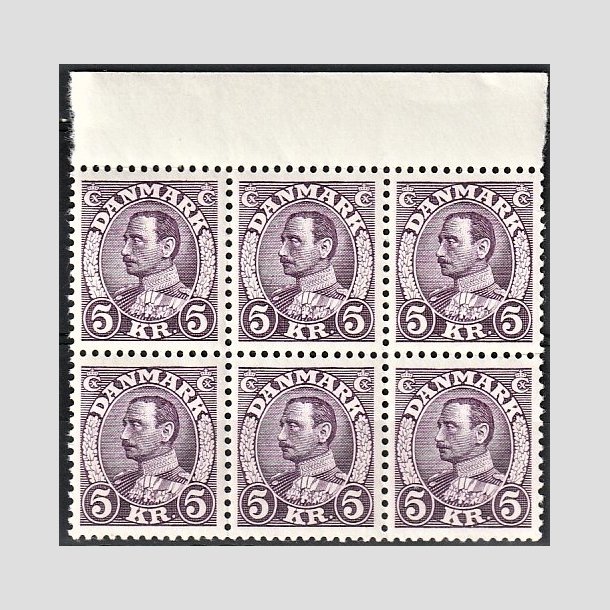 FRIMRKER DANMARK | 1934 - AFA 213 - Chr. X 5 Kr. violet i 6-blok - Postfrisk