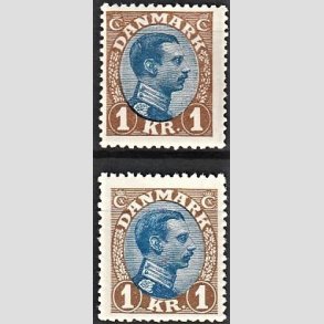 FRIMRKER DANMARK | 1921-22 - AFA 131,131a - Chr. X 1 Kr. brun/bl Type I og II - Ubrugt