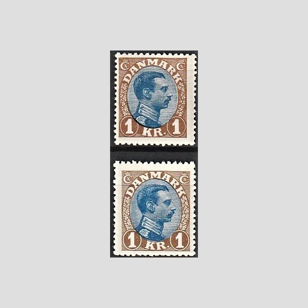 FRIMRKER DANMARK | 1921-22 - AFA 131,131a - Chr. X 1 Kr. brun/bl Type I og II - Ubrugt