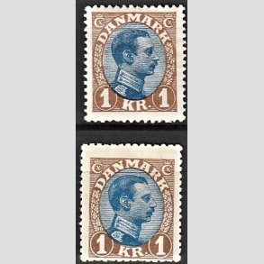 FRIMRKER DANMARK | 1921-22 - AFA 131,131a - Chr. X 1 Kr. brun/bl Type I og II - Ubrugt