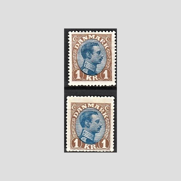 FRIMRKER DANMARK | 1921-22 - AFA 131,131a - Chr. X 1 Kr. brun/bl Type I og II - Ubrugt