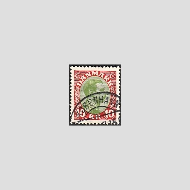 FRIMRKER DANMARK | 1927-28 - AFA 177 - Chr. X 10 Kr. rd/grn - Lux Stemplet