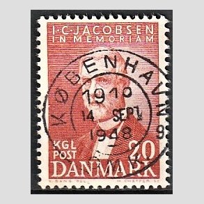 FRIM�RKER DANMARK | 1947 - AFA 305 - I. C. Jacobsen - 20 �re brunr�d - Pragt Stemplet 