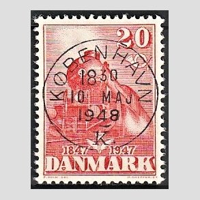 FRIM�RKER DANMARK | 1947 - AFA 303 - Danske jernbane 100 �r - 20 �re r�d - Pragt Stemplet
