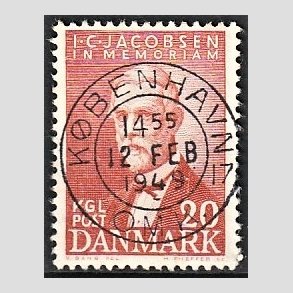 FRIM�RKER DANMARK | 1947 - AFA 305 - I. C. Jacobsen - 20 �re brunr�d - Pragt Stemplet 