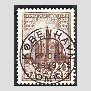 FRIM�RKER DANMARK | 1953-56 - AFA 348 - Kongeriget 1000 �r - 20 �re brun - Pragt Stemplet K�benhavn