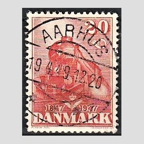 FRIM�RKER DANMARK | 1947 - AFA 303 - Danske jernbane 100 �r - 20 �re r�d - Pragt Stemplet