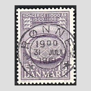 FRIM�RKER DANMARK | 1953-56 - AFA 347 - Kongeriget 1000 �r - 15 �re violet - Pragt Stemplet R�nne