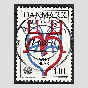 FRIM�RKER DANMARK | 1988 - AFA 909 - WHO 40 �r - 4,10 Kr. flerfarvet - Pragt Stemplet