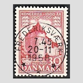 FRIM�RKER DANMARK | 1953-56 - AFA 349 - Kongeriget 1000 �r - 30 �re r�d - Pragt Stemplet Frederiksv�rk