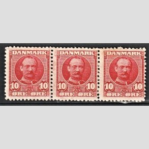 FRIMRKER DANMARK | 1907 - AFA 55 - Frederik VIII 10 re rd i 3-stribe - Postfrisk