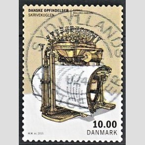 FRIM�RKER DANMARK | 2015 - AFA 1820 - Danske opfindelser - 10,00 Kr. skrivekuglen - Pragt Stemplet