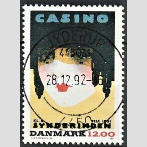 FRIMRKER DANMARK | 1991 - AFA 1002 - Dansk Plakatkunst - 12,00 Kr. flerfarvet - Pragt Stemplet Jyderup